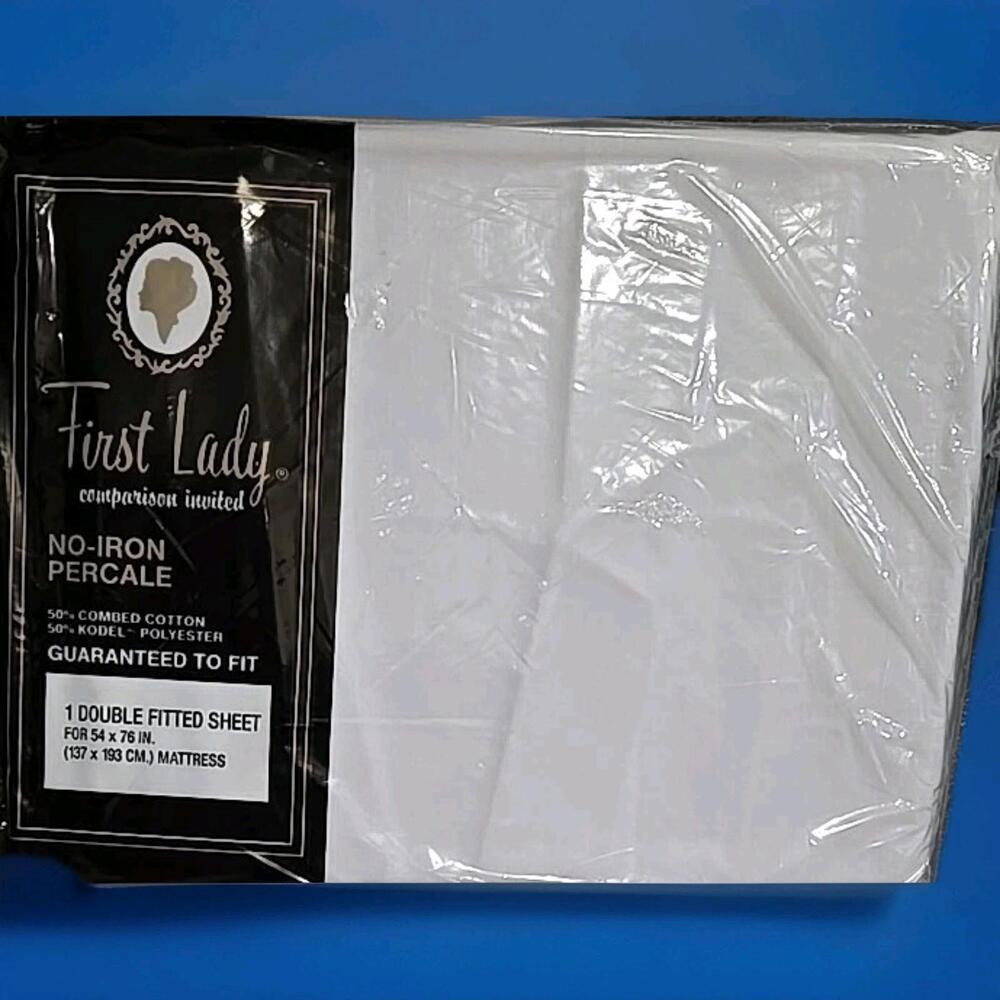 First Lady Fitted Sheet Double Size White Vintage New